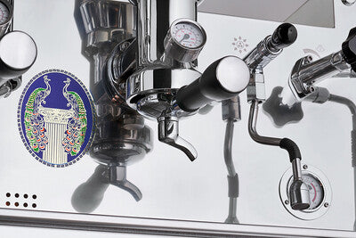 La Pavoni Diamante Gold Espresso Machine close up view of handles